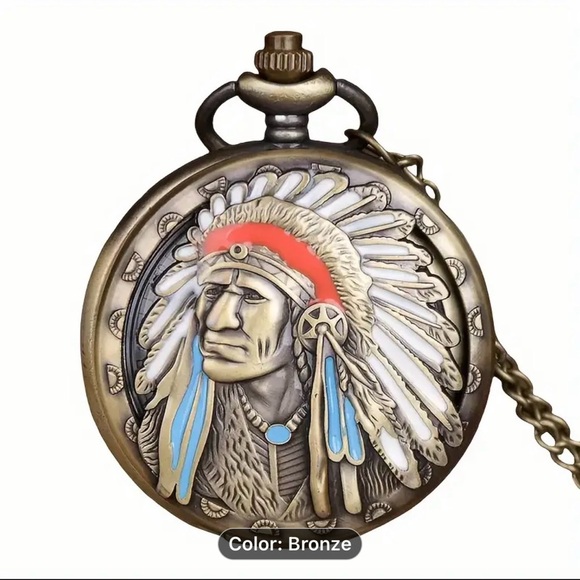 Vintage Bronze Quartz Pocket Watch With chain Analog Display, Ideal Gift - Picture 4 of 8